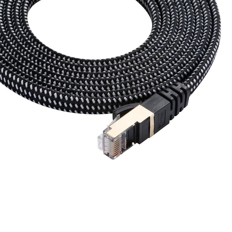 DanYee Cat 8 Ethernet Cable, Nylon Braided 66ft CAT8 High Speed Professional Gold Plated Plug STP Wires CAT 8 RJ45 Ethernet Cable 3ft 10ft 16ft 26ft 33ft 50ft 66ft 100ft(Black 66ft) - Image 4
